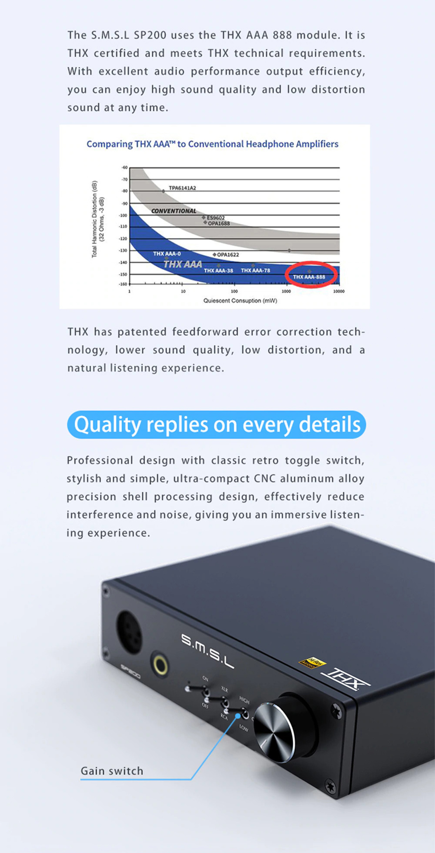 SMSL SP200 - Desktop Headphone Amplifier THX AAA Technology